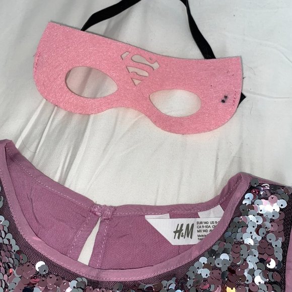 Super Girl Pink Sequence Halloween Costume Kids size 9-10 - Picture 3 of 5
